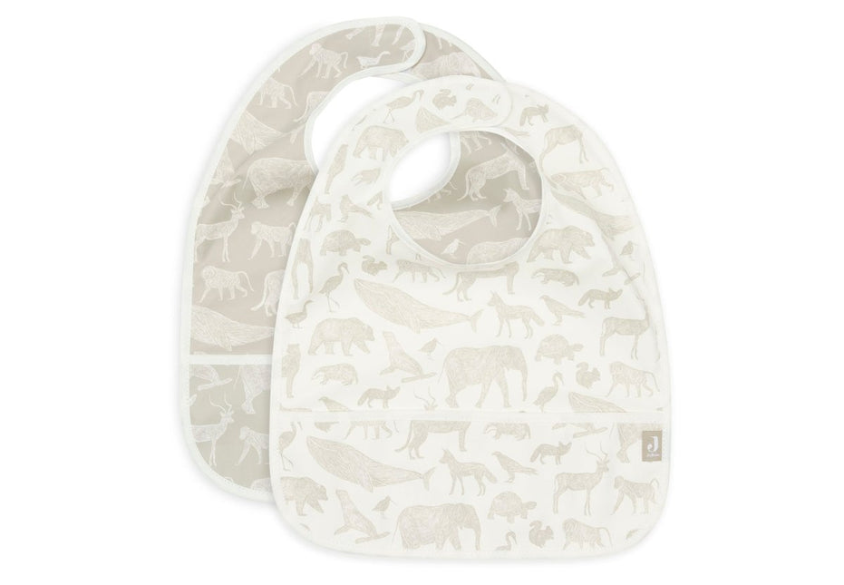Jollein Slabbetje Waterproof Animals Olive Green 2 Stuks koop je bij Babywinkel