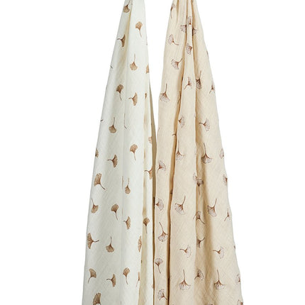 Swaddle 2 - pack pre - washed hydrofiel Ginkgo - offwhite/soft sand - 120x120cm - Babywinkel - 4054703529067