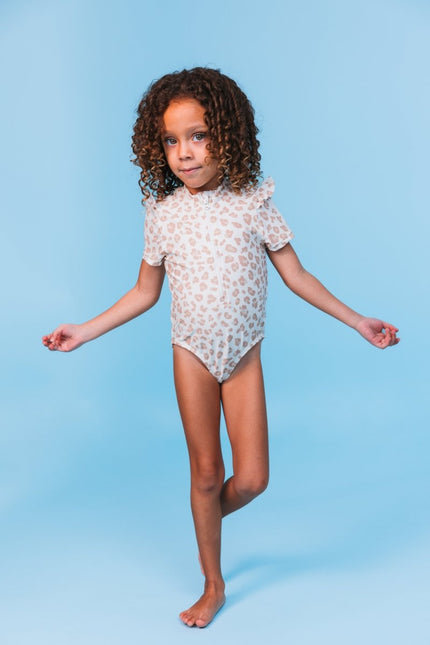 Swim Essentials Uv Zwempak Beige Leopard Rashguard Ruffle - Babywinkel - 8721197412163