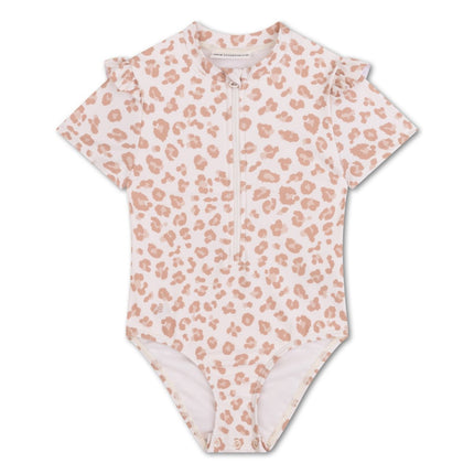 Swim Essentials Uv Zwempak Beige Leopard Rashguard Ruffle - Babywinkel - 8721197412163