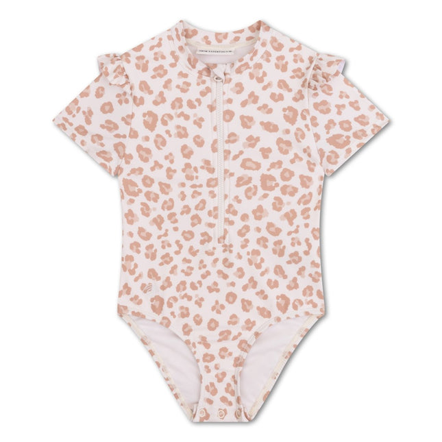 Swim Essentials Uv Zwempak Beige Leopard Rashguard Ruffle - Babywinkel - 8721197412163