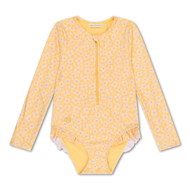 Swim Essentials Uv Zwempak Florish Yellow Rashguard Ruffle - Babywinkel - 8721197411920
