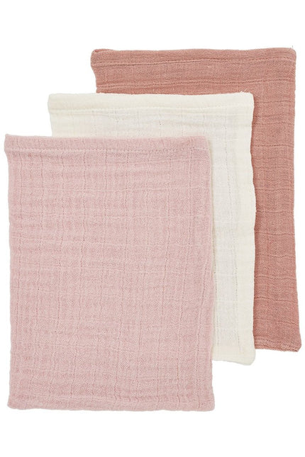 Washandjes 3 - pack pre - washed hydrofiel Uni - soft rose/rose/natural - 20x17cm - Babywinkel - 4054703509137
